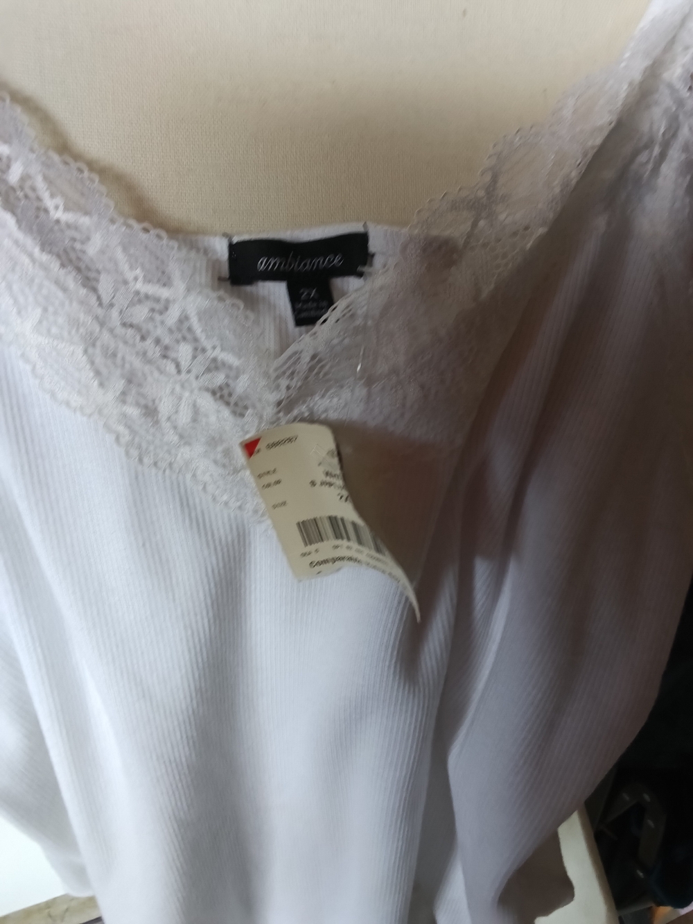 Ambiance White Lace-Trim Ribbed Sleep Chemise Top